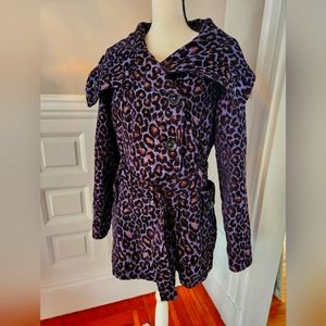 Vintage dollhouse purple cheetah print peacoat size xl